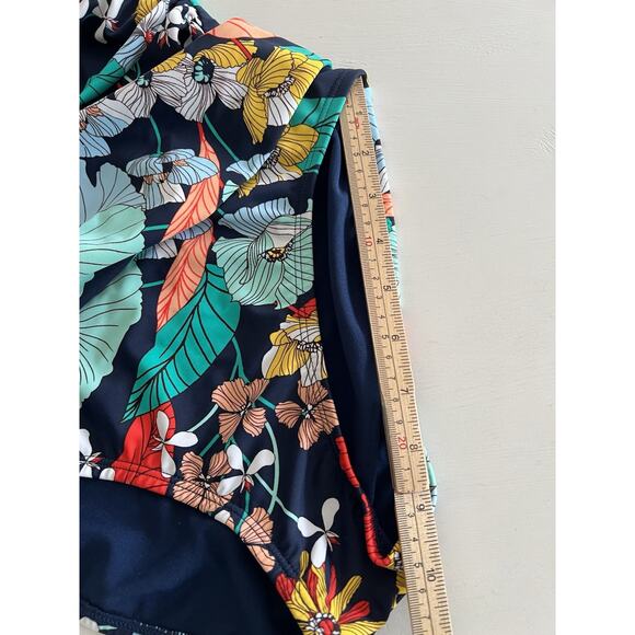 Ellen Tracy Keyhole High Neck One Piece Swimsuit Tropical Floral Size 6 Ruching - Picture 11 of 16
